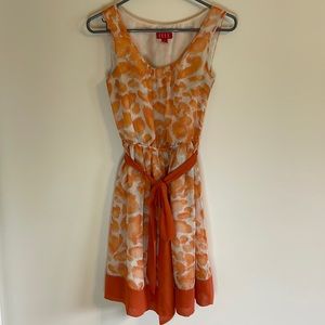 Elle Womens XS Orange and Cream Waist Defined Dress Sleeveless Lined